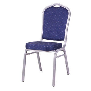 Crown Back Stacking Banquet Chair in Blue Fabric - Aluninum Frame